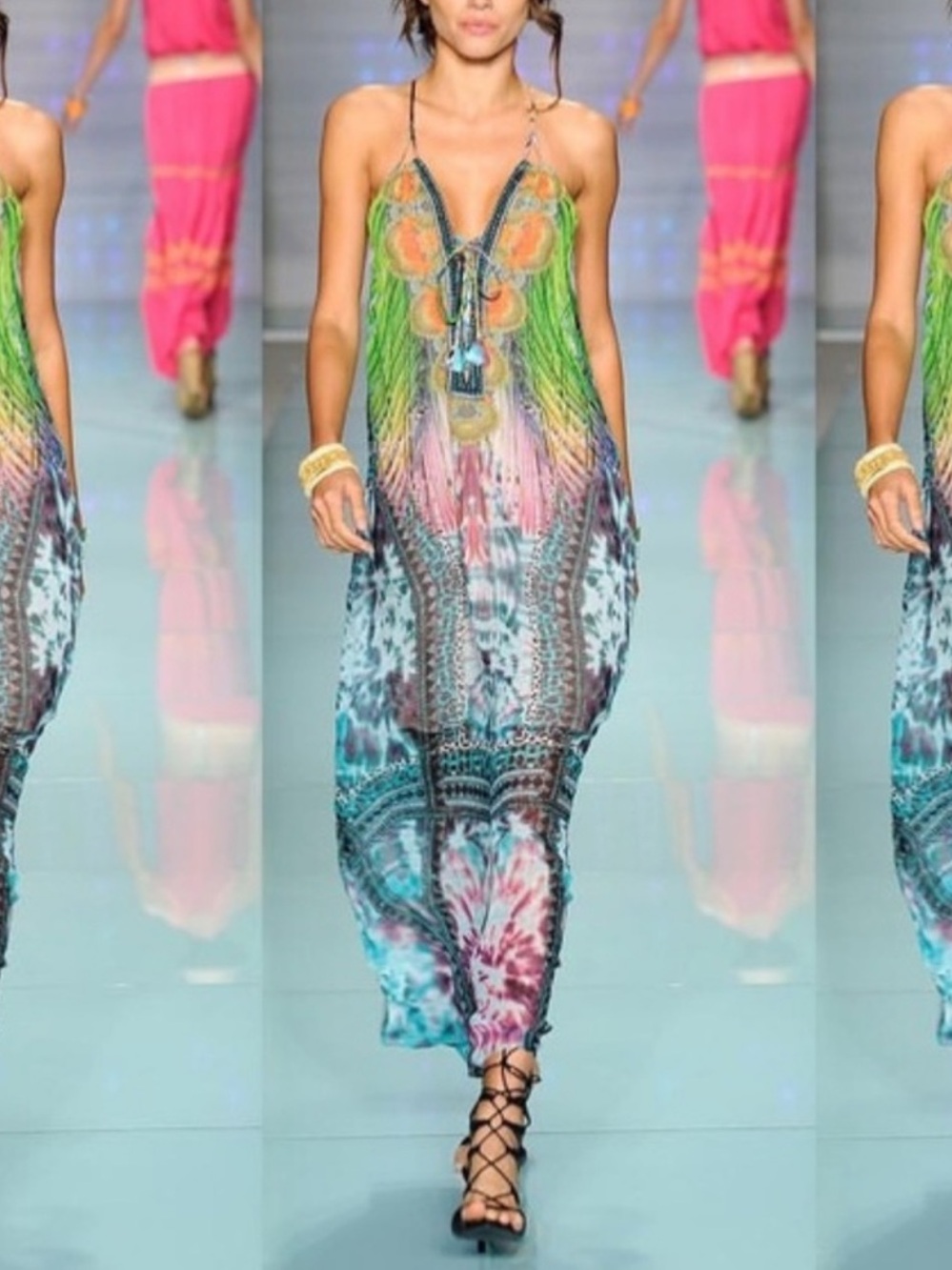HALE BOB Printed Lace Up Boho Maxi Dress Size XS